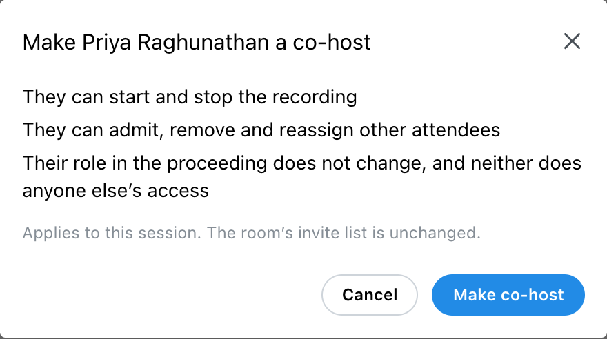 Co-host confirmation listing what the promotion hands over
