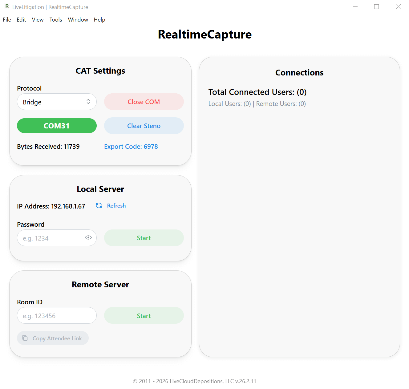 RealtimeCapture Download Screen