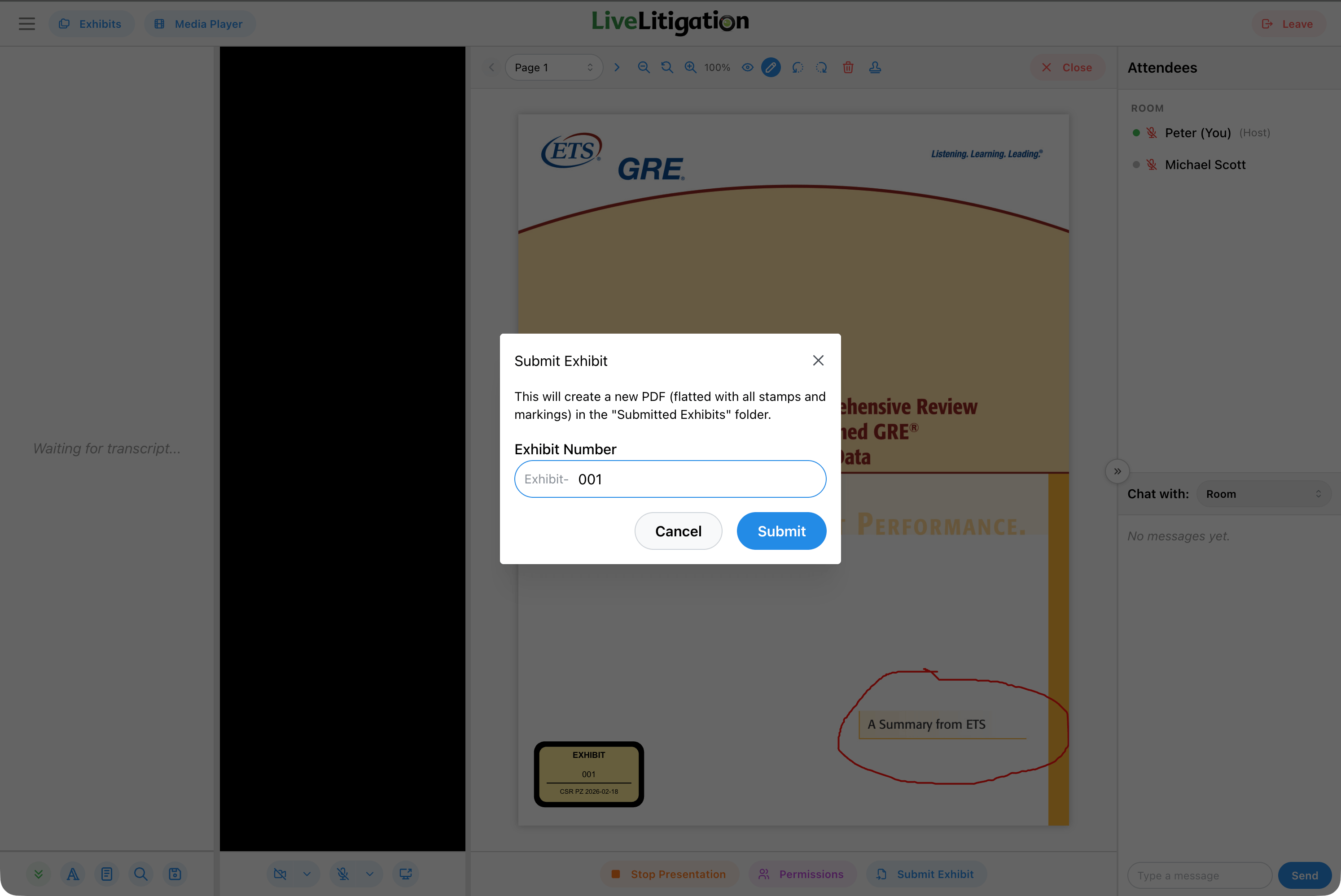 Markup tools on an exhibit