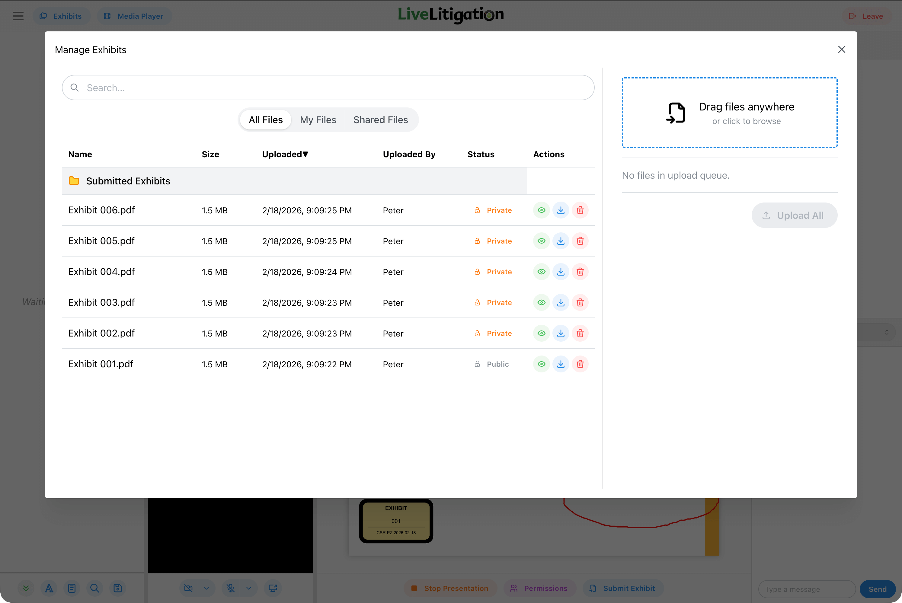 Markup tools on an exhibit