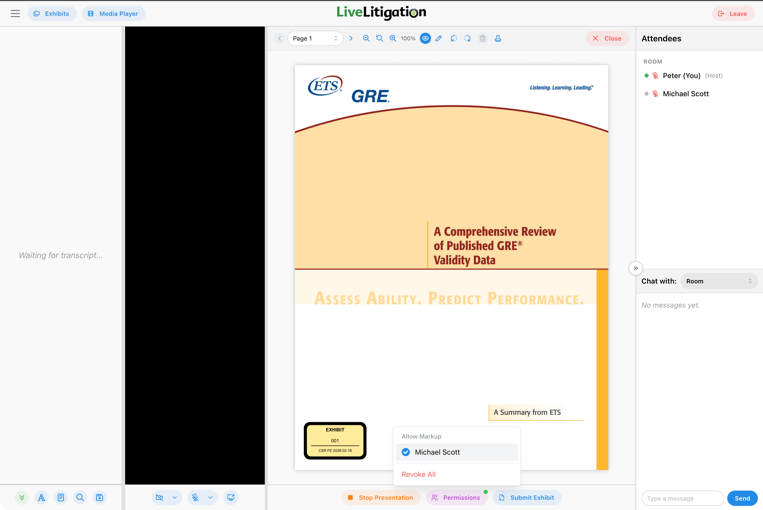 Presenting an exhibit