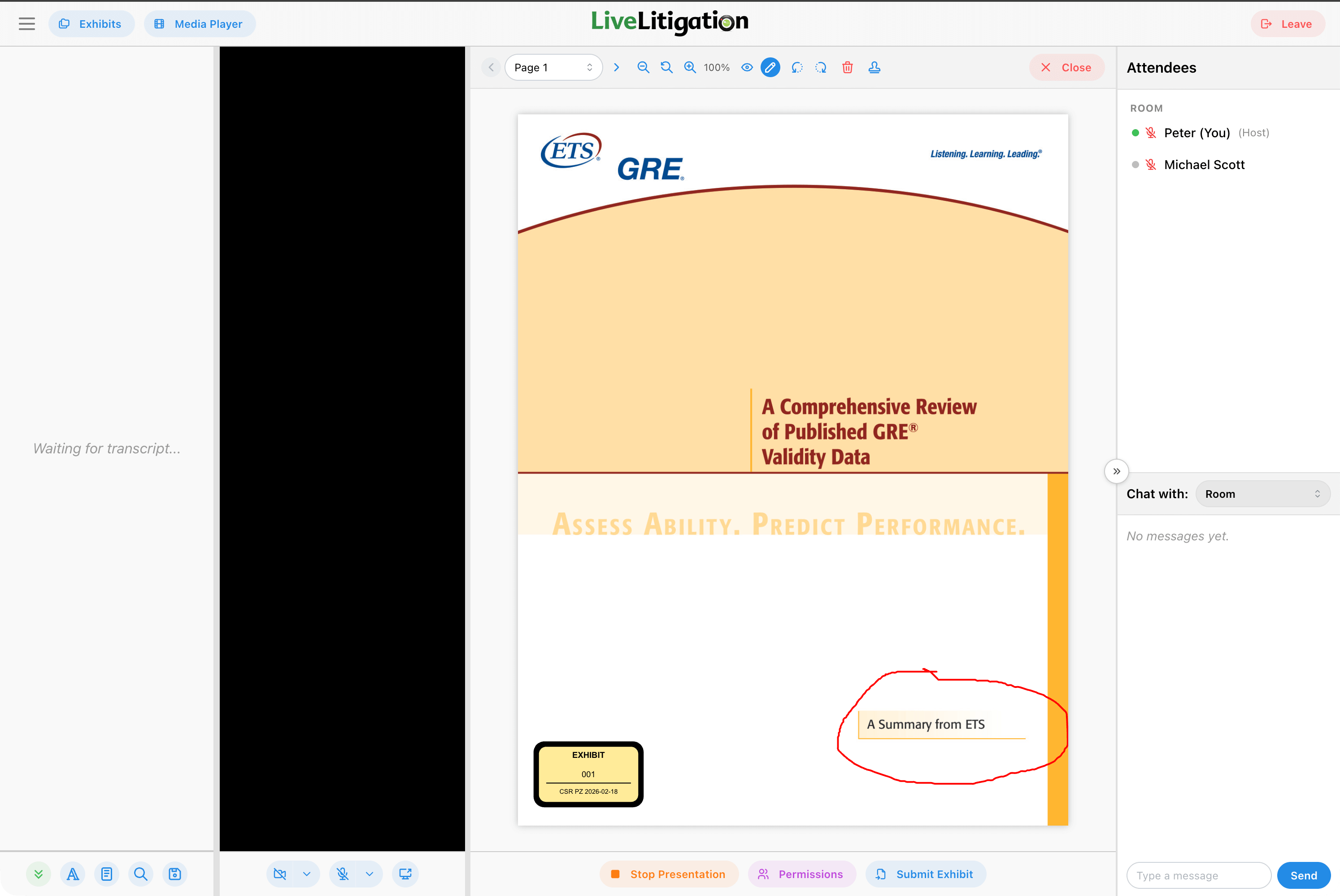 Markup tools on an exhibit