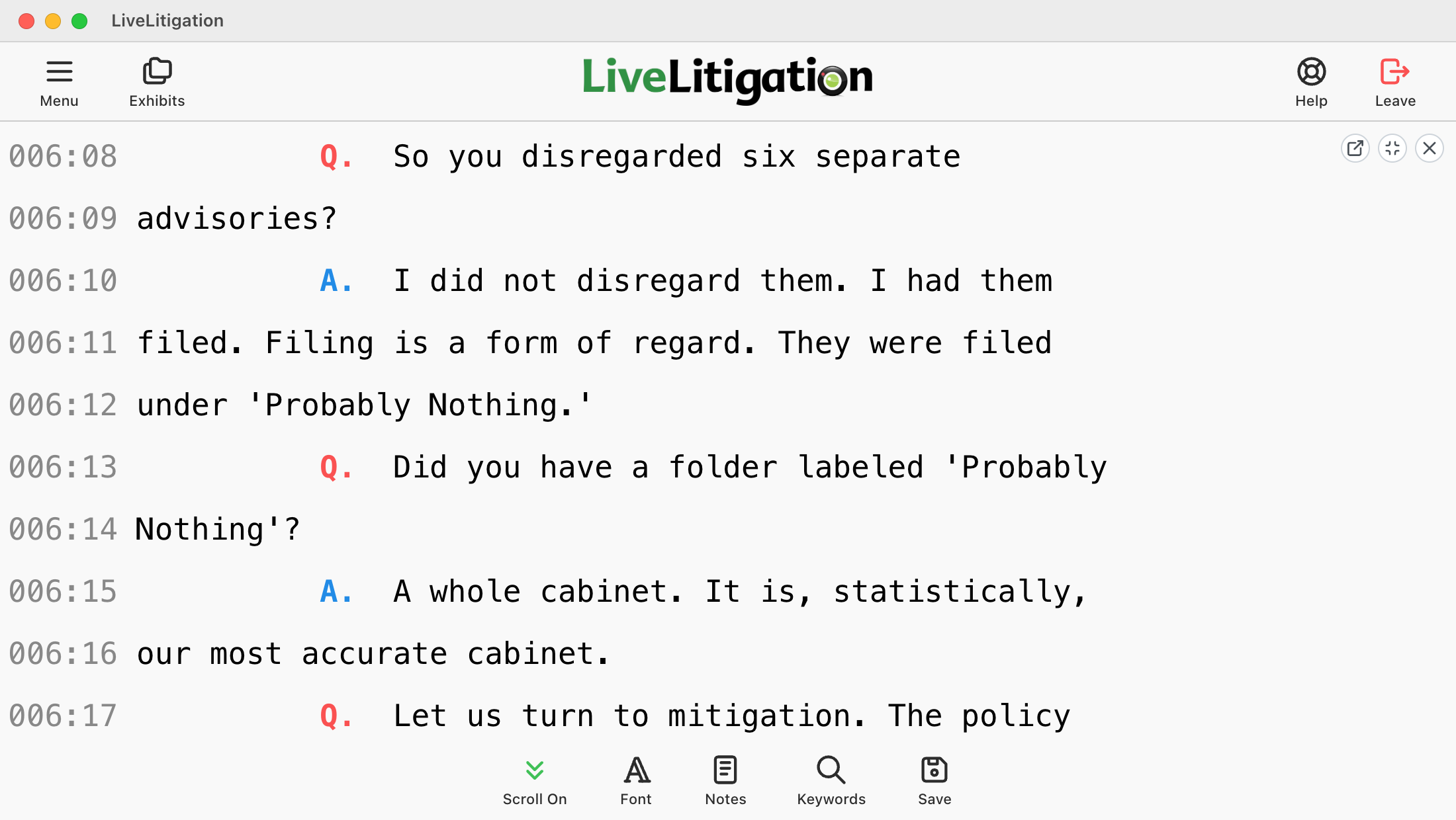 Transcript with the Q. and A. labels in color